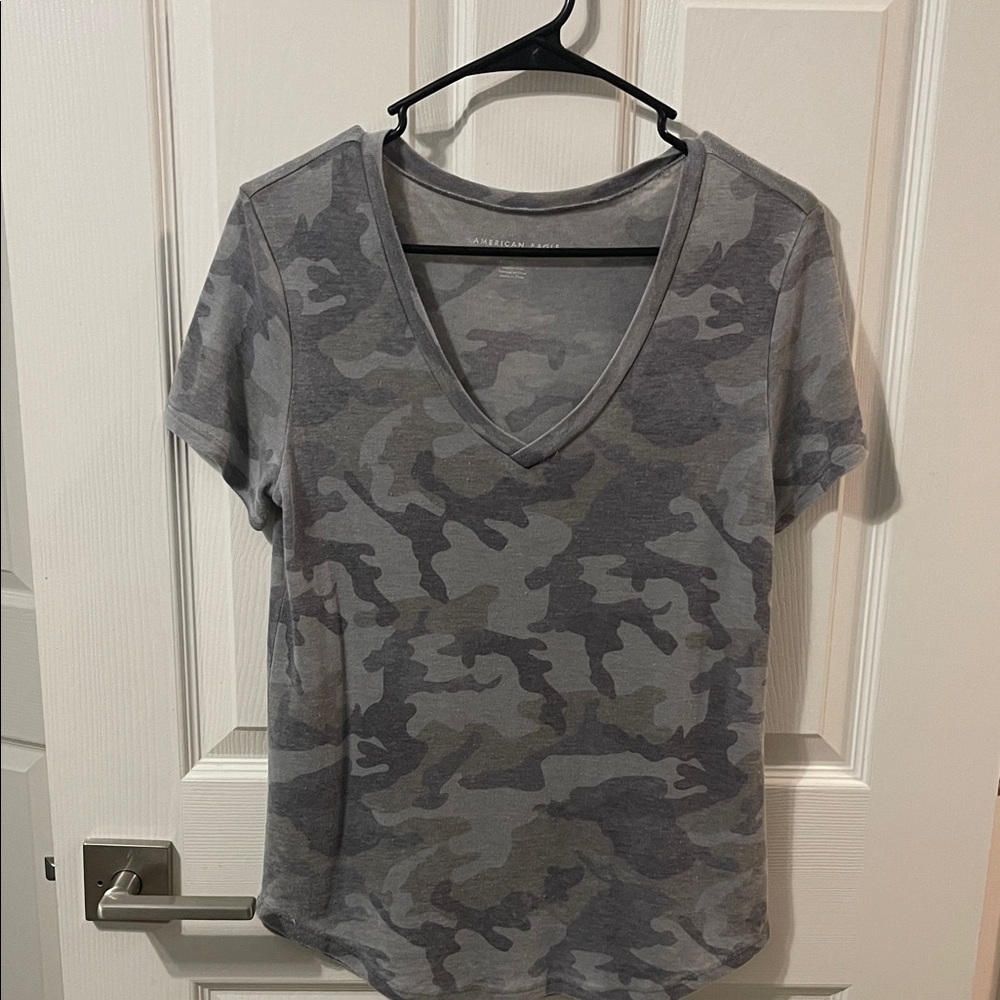 American Eagle Outfitters Camo V-Neck Tee